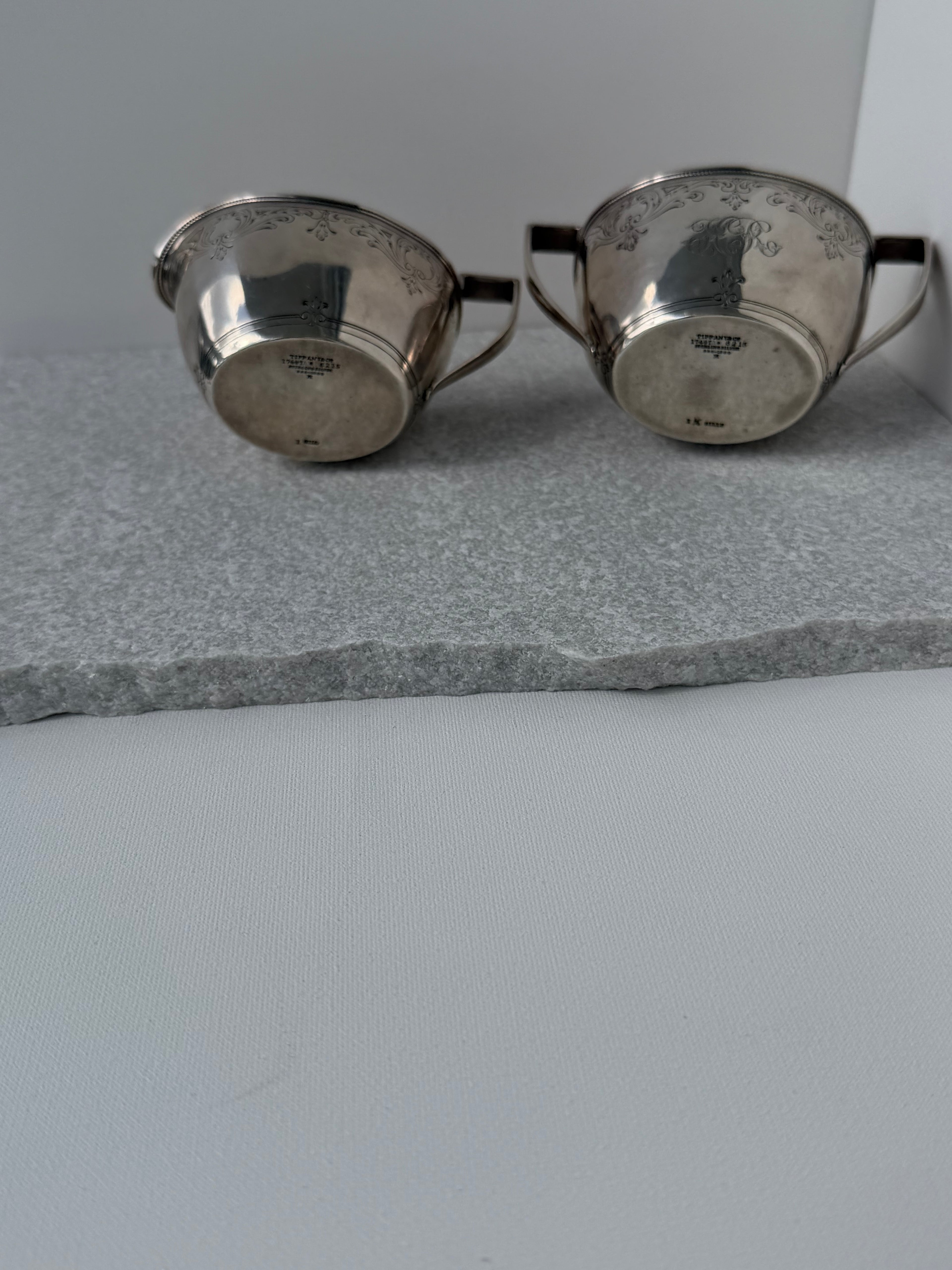 Tiffany & Co. Circa 1907-1912 Georgian Style Sterling Paired Sugar Bowl & Creamer Palm Beach Provenance – Mary Clark Roosevelt (MCR) Monogram