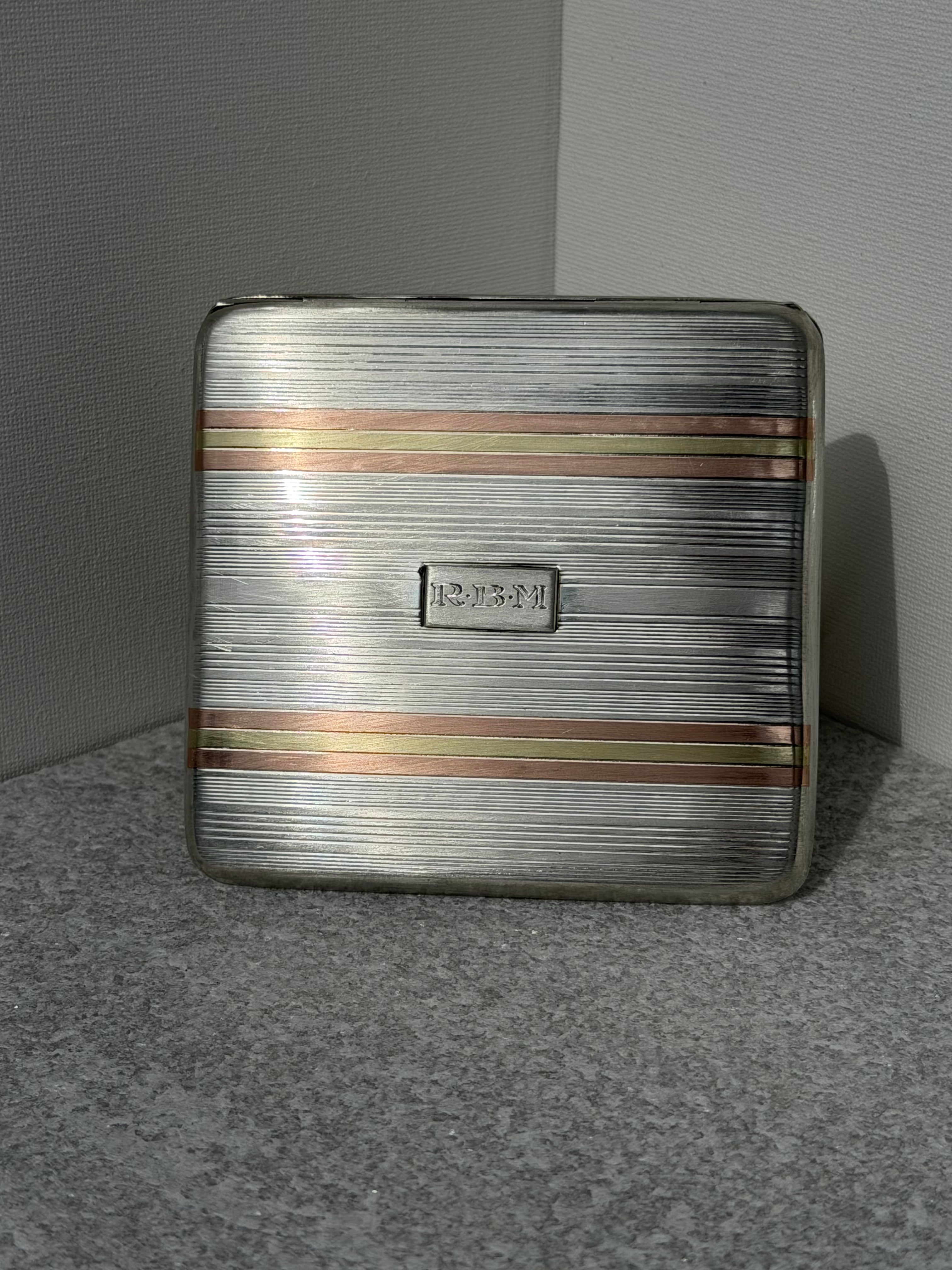 Robert E. Maytag (Industrialist Palm Beach Appliance Family)  Monogrammed Sterling Silver & Gold Inlaid Cigarette Case Engine-Turned Guilloché | “One Great Guy” Inscription | 129 Grams