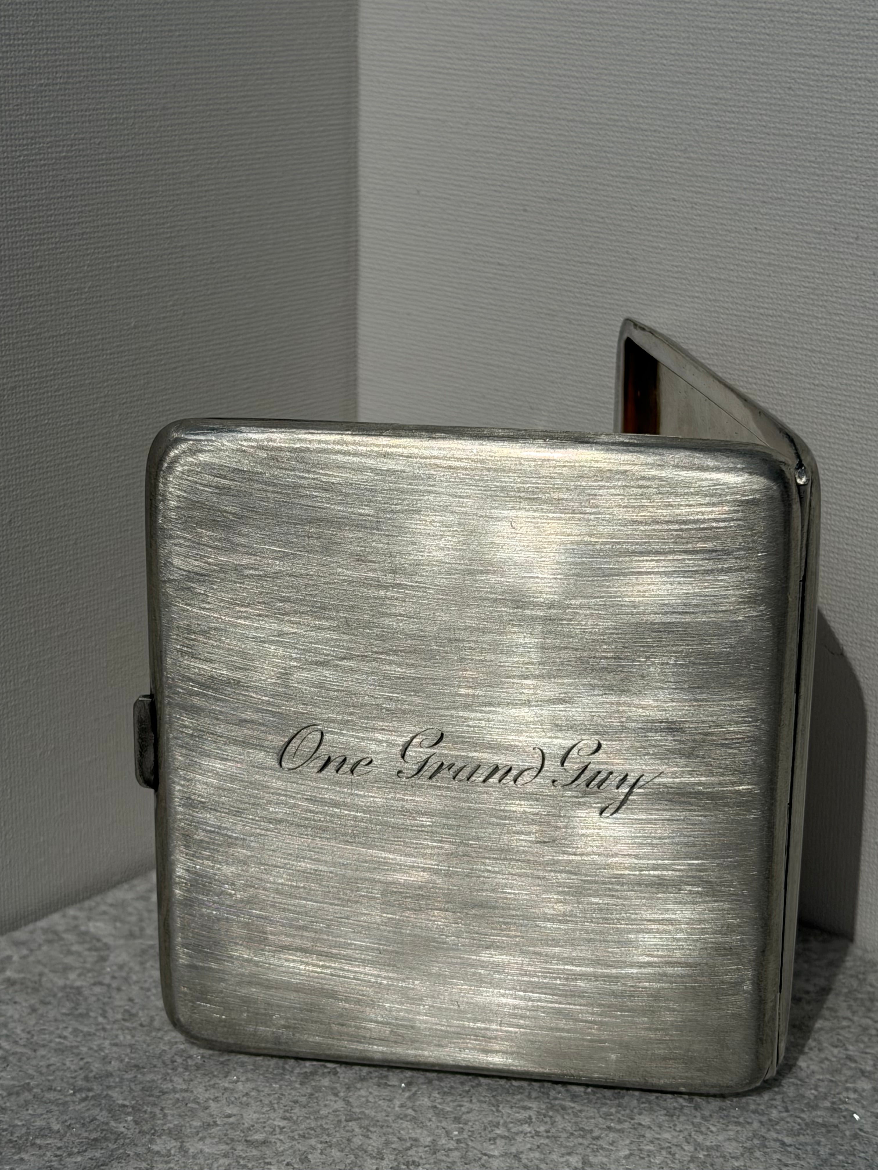 Robert E. Maytag (Industrialist Palm Beach Appliance Family)  Monogrammed Sterling Silver & Gold Inlaid Cigarette Case Engine-Turned Guilloché | “One Great Guy” Inscription | 129 Grams