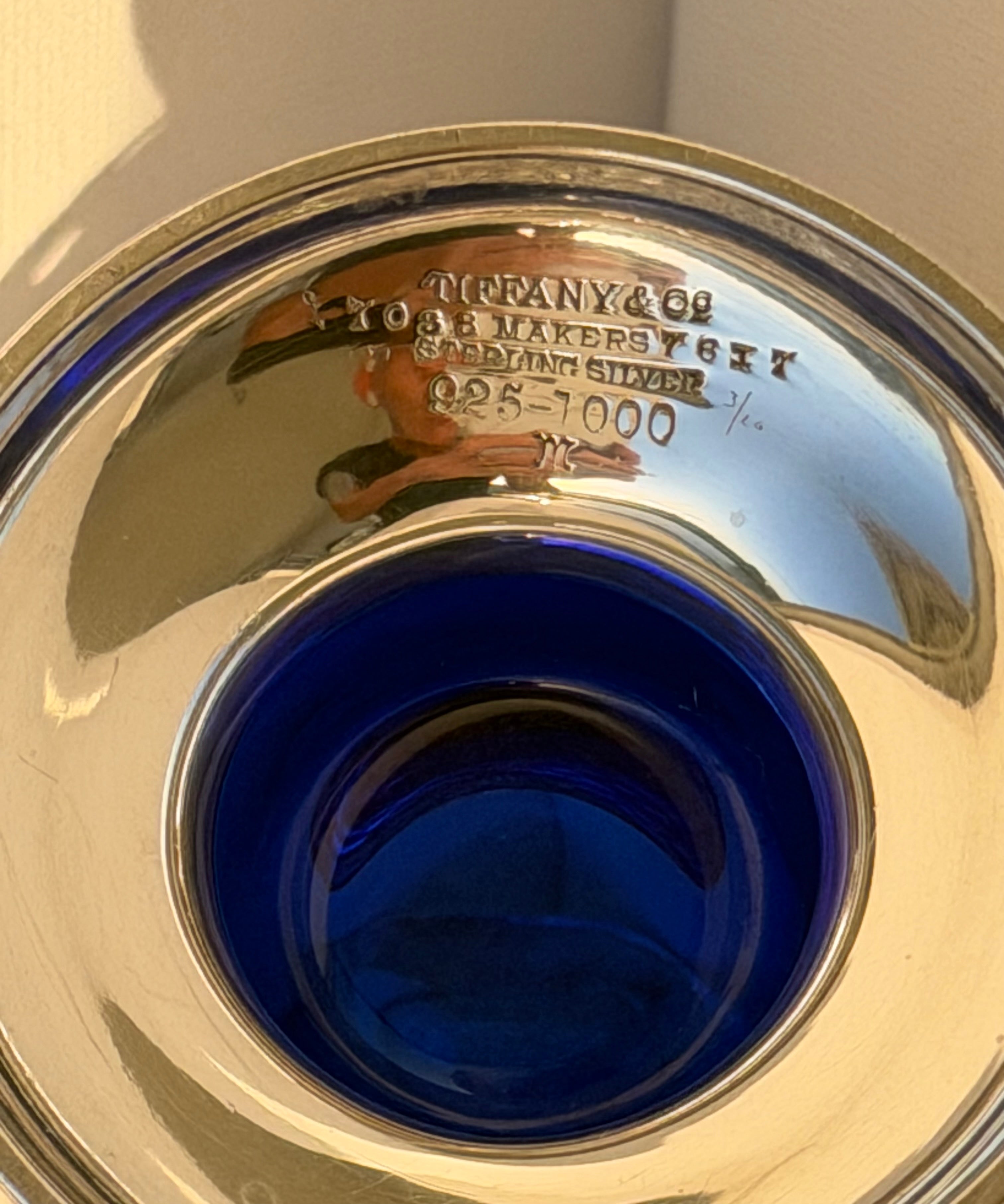 Tiffany & Co. Sterling Silver Basket Henry Sturgis Morgan with Original Cobalt Glass Liner Monogram: HSM | Circa 1920 to 1935-Palm Beach / Morgan Family Yacht Corsair- 107 Grams Sterling 307 Grams W/Cobalt Liner