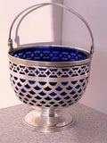 Tiffany & Co. Sterling Silver Basket Henry Sturgis Morgan with Original Cobalt Glass Liner Monogram: HSM | Circa 1920 to 1935-Palm Beach / Morgan Family Yacht Corsair- 107 Grams Sterling 307 Grams W/Cobalt Liner